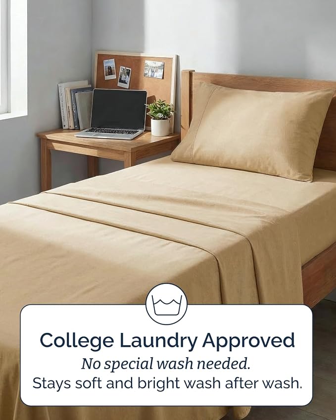 Twin XL 4 Piece Sheet Set - Comfy Breathable & Cooling - Soft Hotel Luxury Bedding Set with 8-16 Inch Deep Pockets - 1 Flat & 1 Fitted Sheet & 2 Pillowcases - Wrinkle Free & Easy Care - Heathered Tan