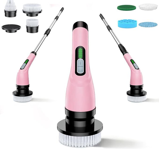 Electric Spin Scrubber - Cordless Bathroom Scrubber with 7 Brush Heads | Dual Speed IPX7 Waterproof Power Scrubber for Heavy-Duty Bathtub, Glass, Tile, and Car Cleaning