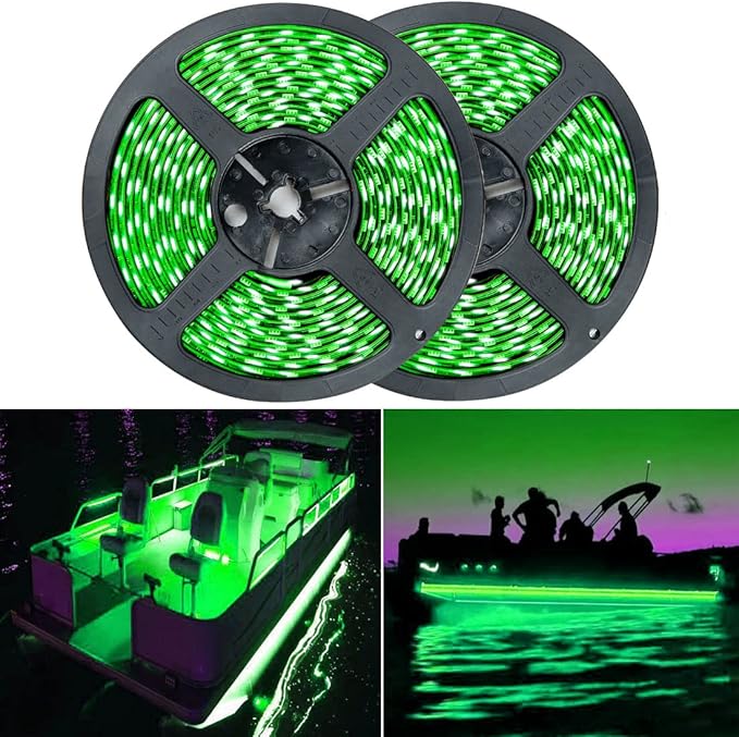 Seaponer Pontoon Boat Light - LED Strip for Duck, Bass, Sail, Kayak - Flexible Deck & Interior Courtesy Lights - Green, 12v