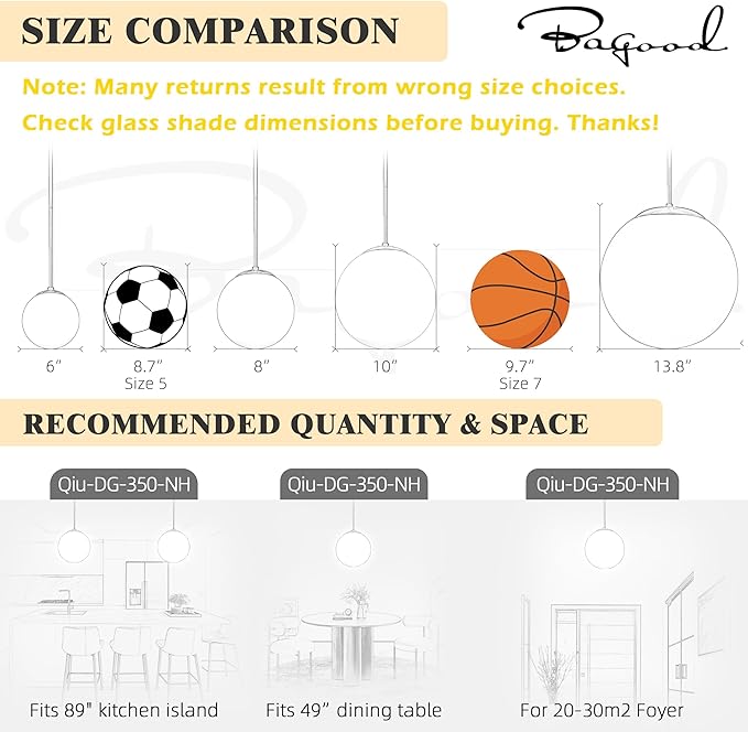 Bagood 14" Globe Pendant Light Contemporary Globe Pendant Lights Kitchen Island 3 Light Gold Mid Century Pendant Light Clear Glass with Brass Finish Adjustable Hanging Light Fixture for Dining Room