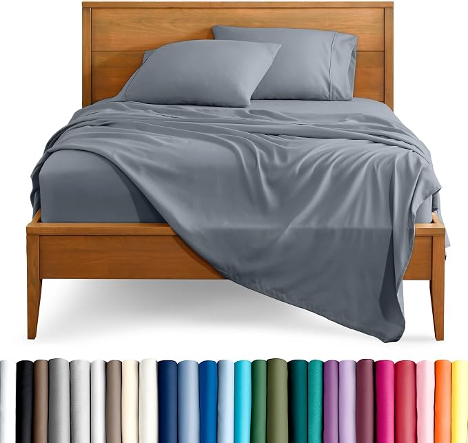 Bare Home Queen Sheet Set - 1800 Ultra-Soft Microfiber Queen Bed Sheets - Double Brushed - Deep Pockets - Easy Fit - 4 Piece Set - Bedding Sheets & Pillowcases (Queen, Steel Blue)