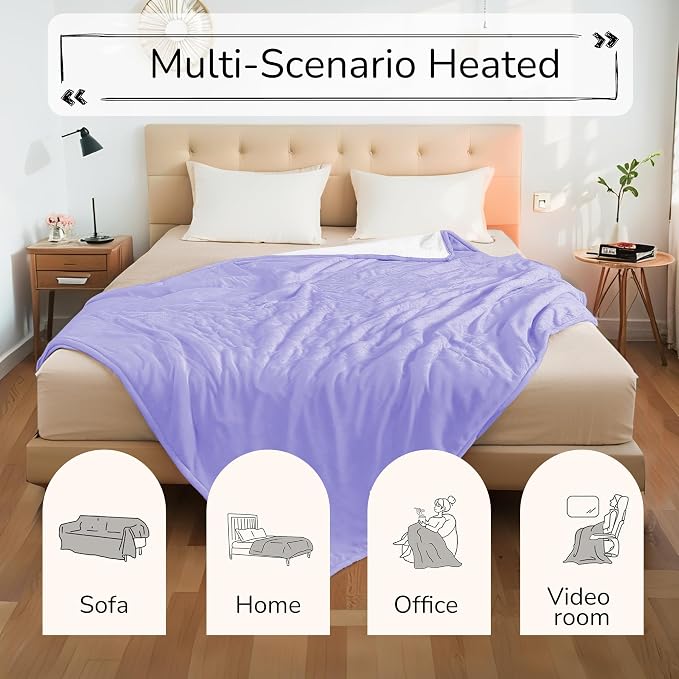 Electric Heated Blanket King Size 90"x100" – ETL Certified for Safe Overnight, 4 Heat Settings & 10H Auto Off, Dual-Sided Microplush Sherpa for Home Theater Night, Machine washable – Light Purple