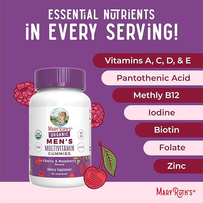 MaryRuth Organics メンズ ビタミン グミ | USDA | ヴィーガン | 免疫サポートのためのデイリーマルチビタミン | 非遺伝子組み換え | グルテンフリー | 60粒