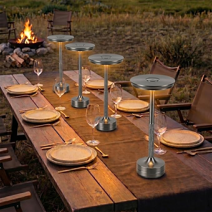 Rechargeable Cordless Table Lamp Set of 2, Portable Battery Operated LED Table Light, 3 Color Stepless Dimming with Touch Sensor & Memory Function for Outdoor Camping Patio café Restaurant Bars,Silver