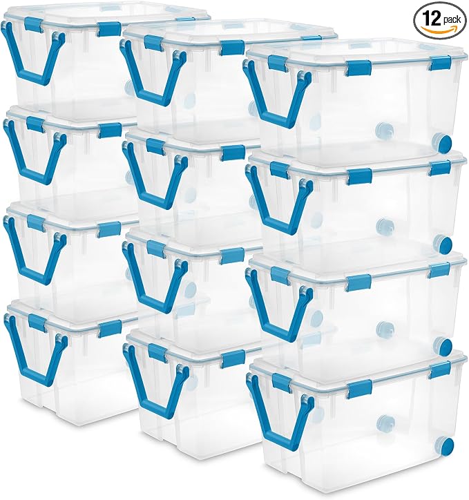 STERILITE 120 QT. Plastic Storage Container with Gasket Latch LID in Clear, 12-Pack