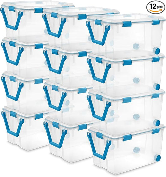 STERILITE 120 QT. Plastic Storage Container with Gasket Latch LID in Clear, 12-Pack