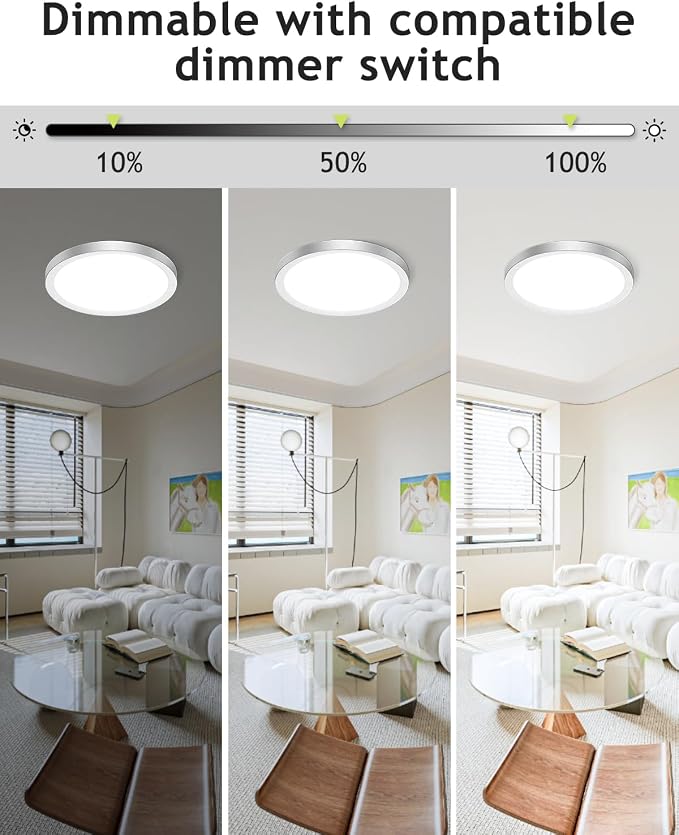 hepside 4PACK Flush Mount LED Ceiling Light Fixture Brushed Nickel, 12Inch 28W, Dimmable 3000K-4500K-6000K Ceiling Lamp 3200LM Low Profile Ceiling Light for Kitchen Bedroom Hallway