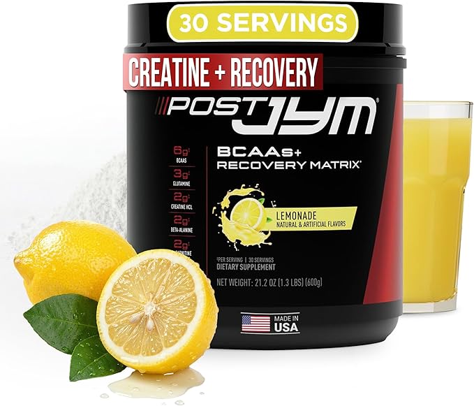 Post JYM Active Matrix Amino Recovery Powder | Pure Creatine HCL, BCAA’s, Glutamine, Carnitine, Betaine, Taurine for Maximum Strength, Repair, Definition, Performance | Lemonade Flavor 30 Servings