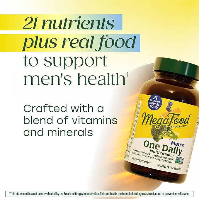 MegaFood ワンデイリー メンズマルチビタミン – 男性向けマルチビタミン – ビタミンC、ビタミンD3、ビタミンB12 – 筋肉、エネルギー代謝、免疫サポート – ベジタリアン、グルテンフリー – 60粒、60食分