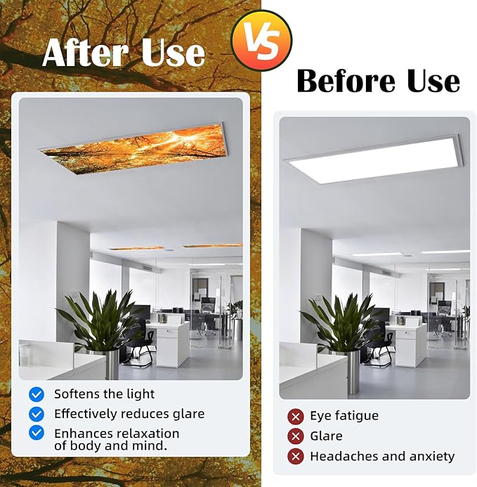 ANGSYLTH 8 Pcs Fluorescent Light Covers - 4 x 2 Feet Covers for Ceiling Lights, 8 x 10 Magnetic Light Filters for Classroom, Office, Hospitals (Autumn & Sunset)