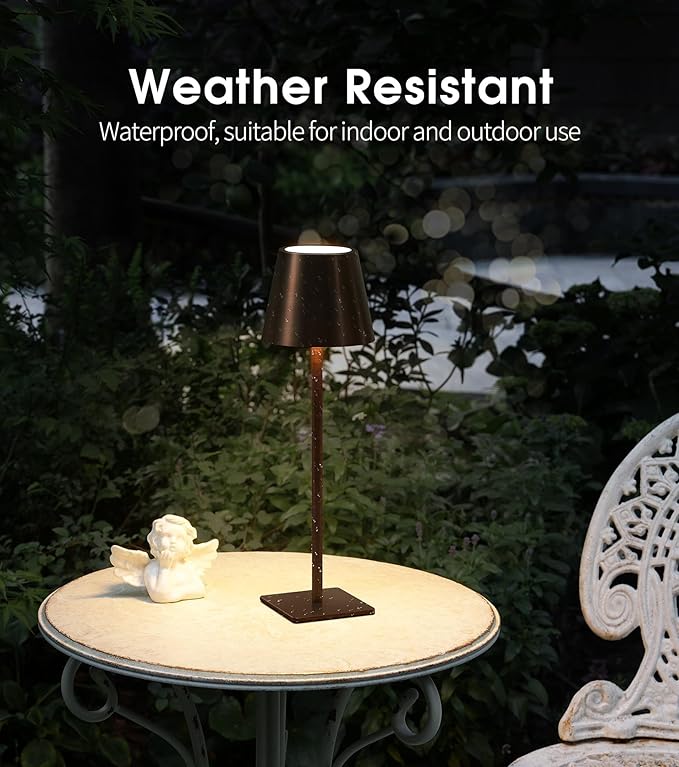 UME 3 Pack Cordless Table Lamp, Battery Operated Lamp - Portable Waterproof Rechargeable Table Lamp 3 Color Temps & Stepless Dimming for Dinner, Desk, Cafe, Outdoor (Brushed Bronze | Coffee Tonal)