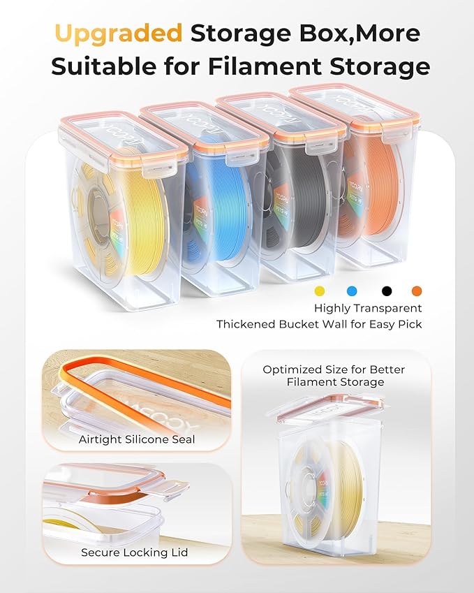 YOOPAI Pro Filament Storage Box – Precision-Fit Airtight Container for Single 1KG Spools, Flat-Lid Design for Stable Stacking, Premium Desiccant Moisture Control, 3D Printer Filament Storage 6 Pack
