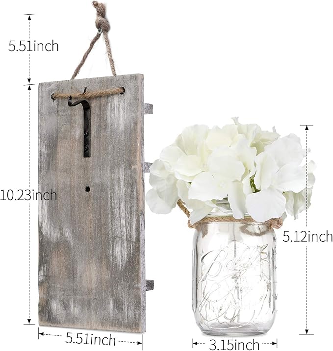 Lightess Mason Jar Wall Lights with Remote Control, Rustic Bedroom Wall Decor, Hanging Battery Powered Jar Sconce with LED Fairy Lights for Farmhouse Decor, SYA11 (Set of 2)