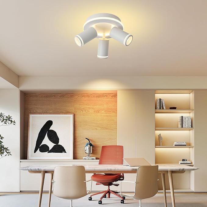 LED 3 Light Track Lighting Kit, White Round Ceiling Spot Lighting Fixture with Flexibly Rotatable Heads, Modern Spotlight for Kitchen, Living Room, Bedroom, Dual Lighting Design,Includes 3 x GU10 Bulb