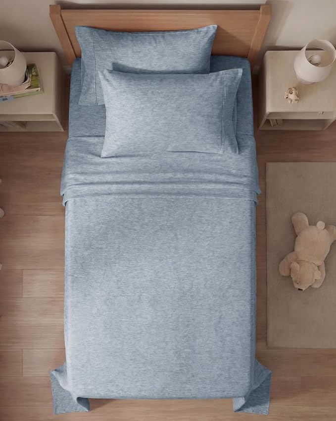 Twin 4 Piece Sheet Set - Comfy Breathable & Cooling - Soft Hotel Luxury Bedding Set with 8-16 Inch Deep Pockets - 1 Flat & 1 Fitted Sheet & 2 Pillowcases - Wrinkle Free & Easy Care - Heathered Blue