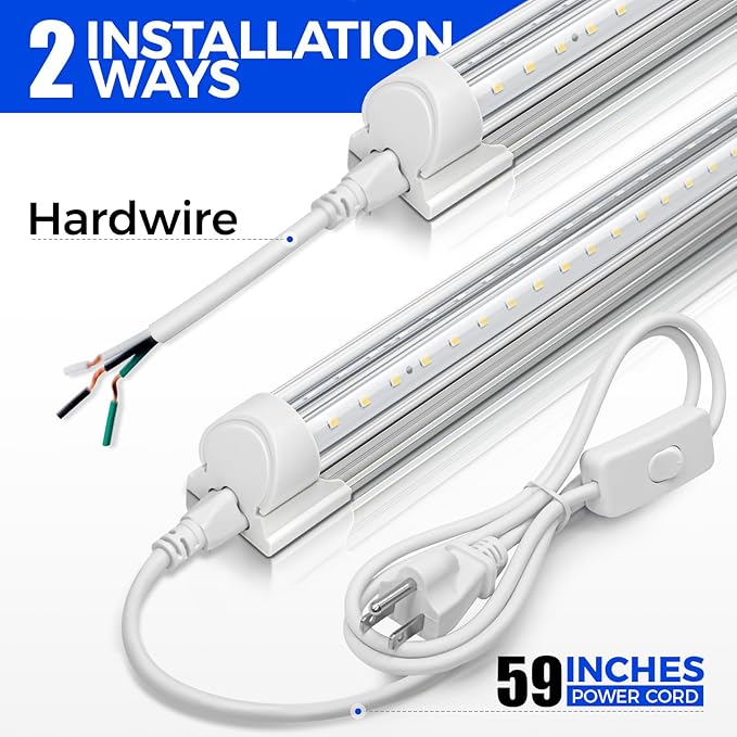 Barrina 6500K 2FT LED Shop Light, 3000LM, 20W, T8 Shop Lights for Garage, Workbench, Cabinet, Workshop, Room, LED Tube Light, Linkable Ceiling Lights Fixture with Built-in ON/Off Switch, ETL, 4 Packs