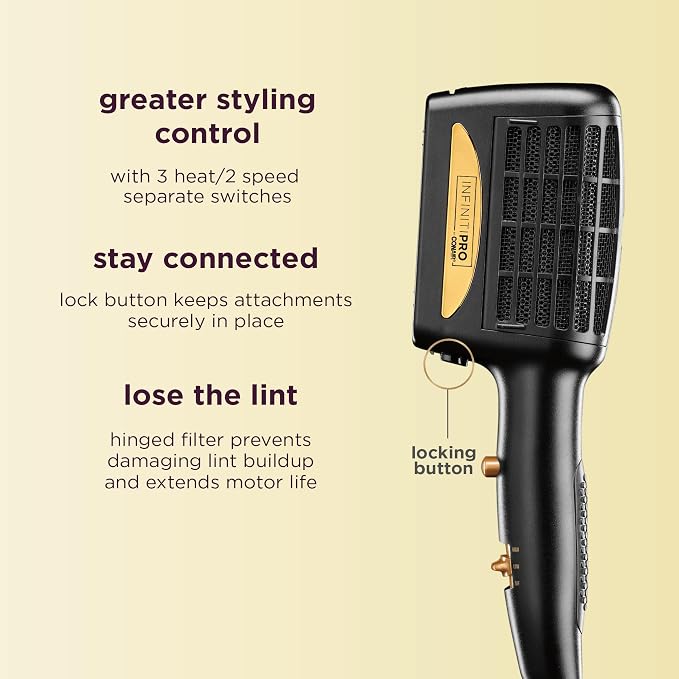 INFINITIPRO BY CONAIR 3-in-1 Styling Hair Dryer,1875W Hair Dryer and 3 Attachments,(Pack of 3)