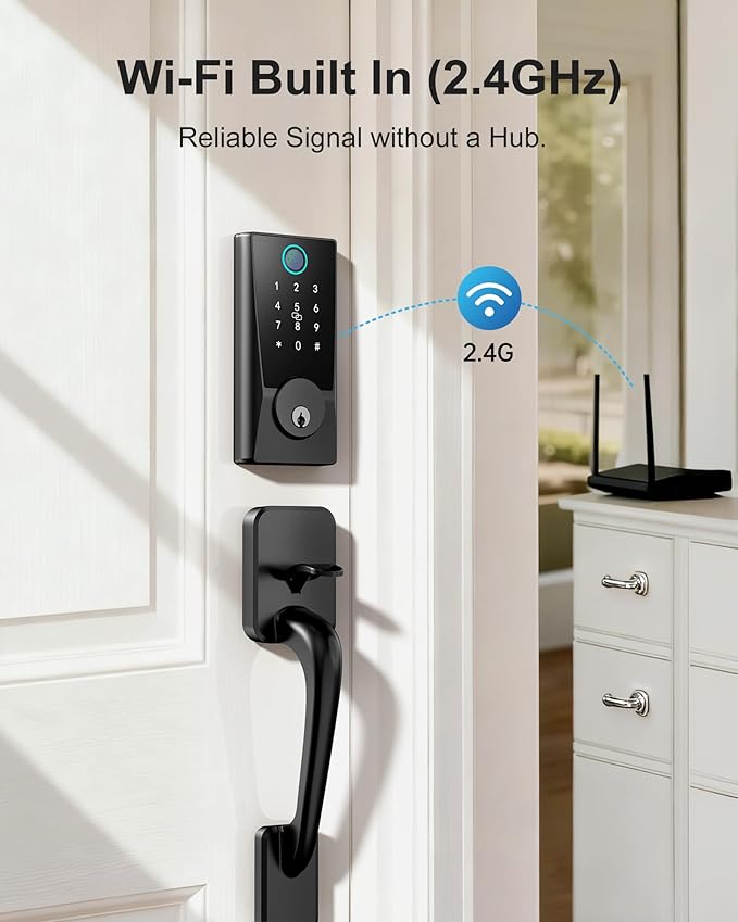 WiFi Smart Lock for Front Door, Built-in WiFi Deadbolt with Fingerprint & Keypad, Remote Unlock, Temporary Guest Codes, Auto Lock, Alexa Compatible, No Hub Required