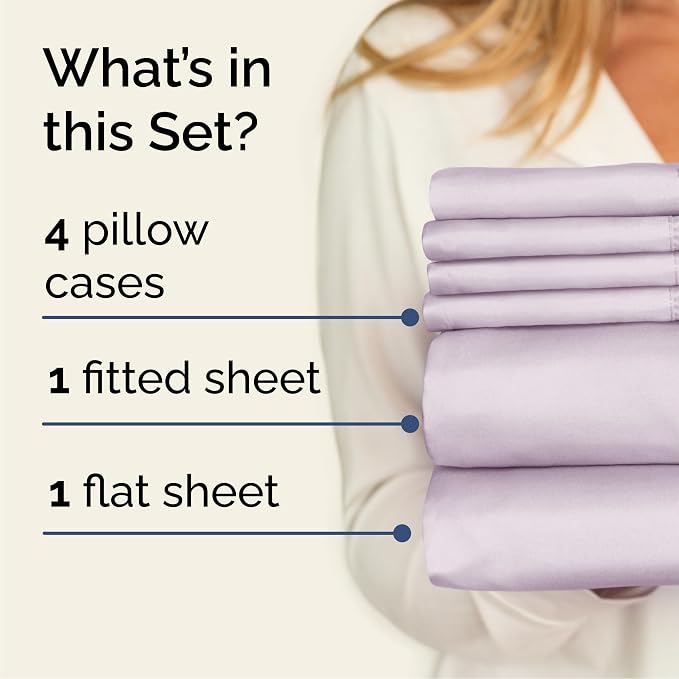 Cal King 6 Piece Sheet Set - Comfy Breathable & Cooling - Soft Hotel Luxury Bedding Set w/ 8-16 Inch Deep Pockets - 1 Flat & 1 Fitted Sheet & 4 Pillowcases - Wrinkle Free & Easy Care - Light Lavender