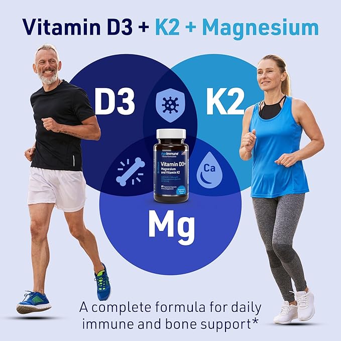 AgeImmune ブリリアント D3+ コンプレックス - 60カプセル - 5000 IU ビタミンD3 + K2 + グリシン酸マグネシウム配合 - 医師処方 免疫・骨サポート - ステアリン酸塩不使用、二酸化物不使用