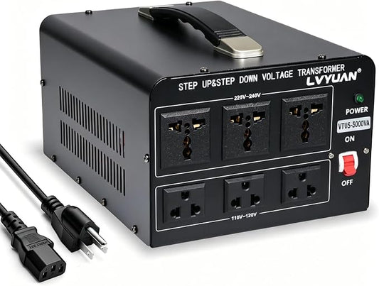 LVYUAN 5000 Watt Voltage Converter Transformer Heavy Duty Step Up/Down AC 110V/120V/220V/240V Power Converter with 3 US Outlets, 3 Universal Outlets, Resettable Circuit Breaker Protection