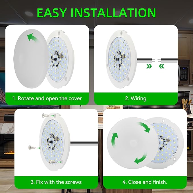 RV Puck Light 5Inch, Dimmable RV Light Fixture 12V, Camper Interior Light with Inbuilt Dimmer Switch, RV Ceiling Light for Boat Camper Trailer Car(Dimmable Cool White& Blue Nightlight, 6PCS)