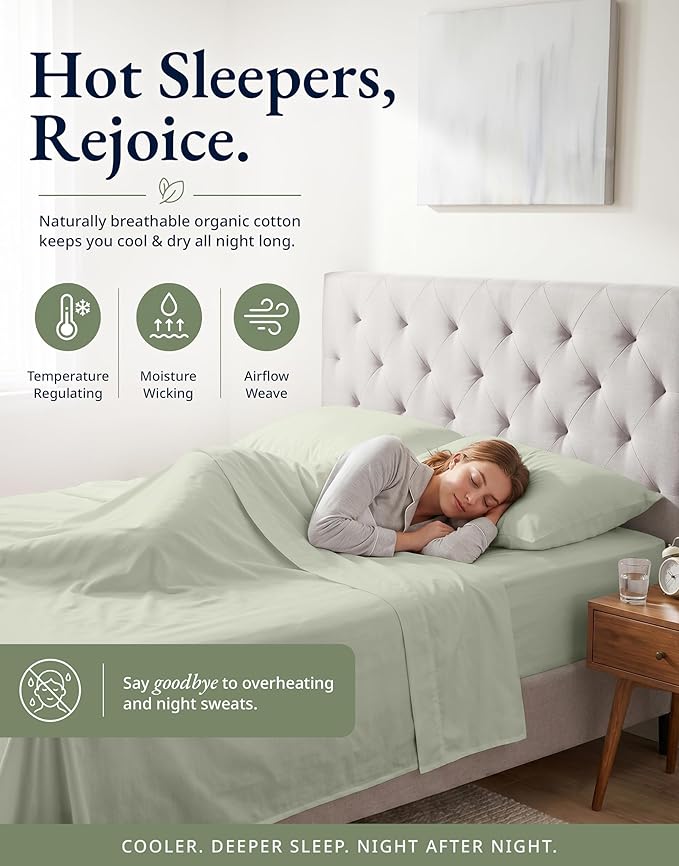 LANE LINEN Twin XL Fitted Sheet, 100% Organic Cotton 2-Piece Set (1 Fitted Sheet, 1 Pillowcase), Percale Weave, Bottom Sheet, Soft, Breathable, Fits Mattress Upto 15" Deep - Mineral (No Flat Sheet)