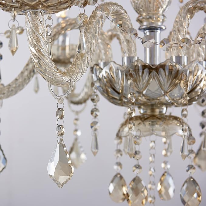 Saint Mossi 6 Light Chandelier Modern K9 Crystal Chandelier Lighting, Champagne Crystal Ceiling Light Fixture Pendant Lamp for Dining Room Bathroom Bedroom Livingroom