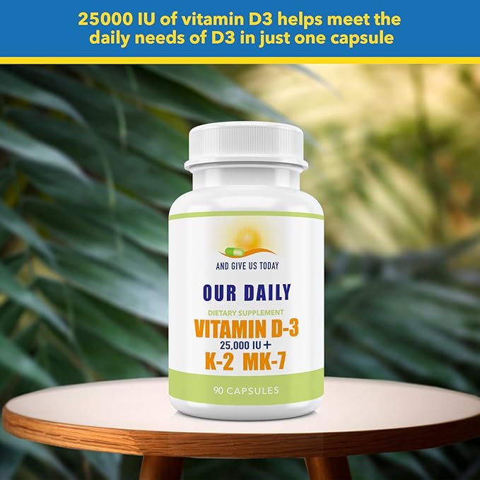 Our Daily Vites Vitamine D-3 25 000 UI + K2 - D3 hautement concentrée avec vitamine K pour le soutien des os, de l'immunité, de l'humeur et du système cardiovasculaire