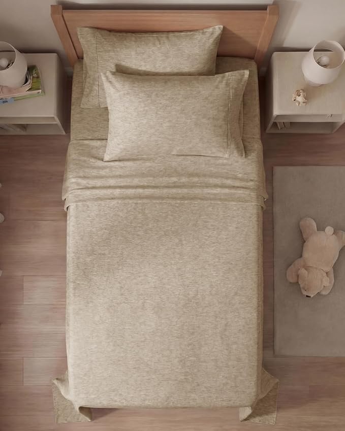 Twin 4 Piece Sheet Set - Comfy Breathable & Cooling - Soft Hotel Luxury Bedding Set with 8-16 Inch Deep Pockets - 1 Flat & 1 Fitted Sheet & 2 Pillowcases - Wrinkle Free & Easy Care - Heathered Beige