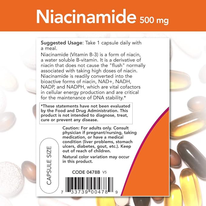 NOW Niacinamide 500mg, 100 Gélules