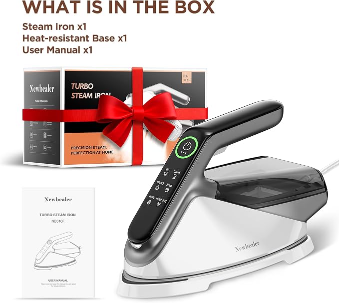 Newbealer Steam Generator Iron, 1500W Turbo Steamer for Clothes (Silver) | 2 Bar Steam Pressure Clothes Iron, 4 Steam & 4 Dry Heat Modes, Fast Heat-Up, 350ml Detachable Tank, Auto-Off, Self-Cleaning