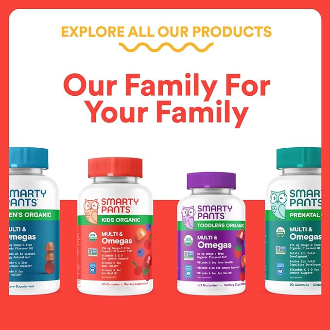SmartyPants Kids Multivitamin Gummies - Improved Formula: Omega 3 (DHA/EPA), Vitamins D3, C, B12, B6, Vitamin A, K & Zinc, Gluten Free, Three Fruit Flavors, 80 Count (40 Day Supply)