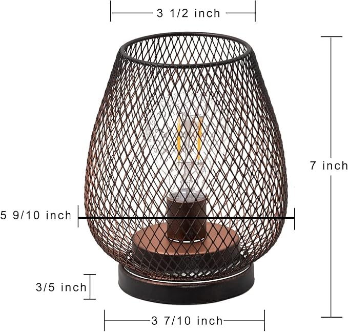 Set of 4 Battery Operated Lamp LED Table Lantern, Brown Metal Cage Cordless Lamps with LED Bulb，Vintage Decorative Outdoor Lantern for Weddings, Parties, Patio, Events for Indoors Shelf Decor