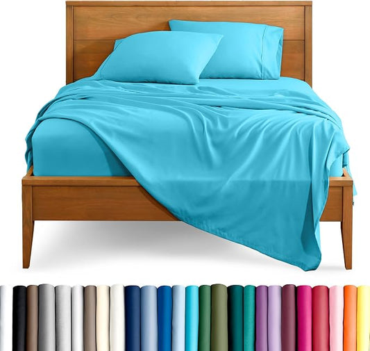 Bare Home Split Head Flex King Sheet Set - 1800 Ultra-Soft Microfiber Bed Sheets - Double Brushed - Deep Pockets - Easy Fit - 4 Piece Set - Bedding Sheets & Pillowcases (Aqua)