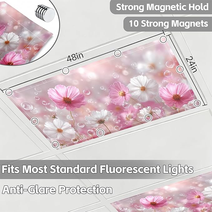 4 Pack 2x4 FT Magnetic Fluorescent Light Covers, Ceiling Light Filters for Classroom Office Home Hospital, Easy Install Decorative Drop Ceiling Panels