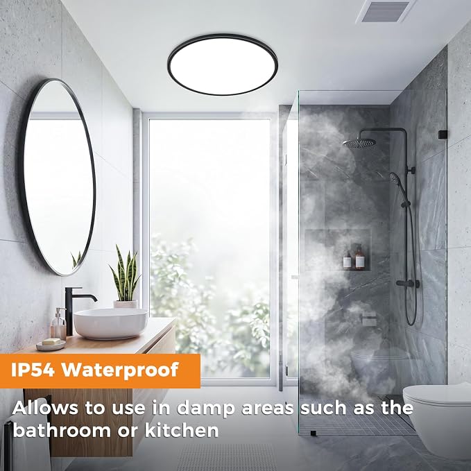 hepside 1PACK Flush Mount LED Ceiling Light Fixture Black, 20Inch 45Watt, Dimmable & 3000K-4500K-6000K Ceiling Lamp 4500LM Low Profile Ceiling Light for Kitchen Bedroom Hallway Porch