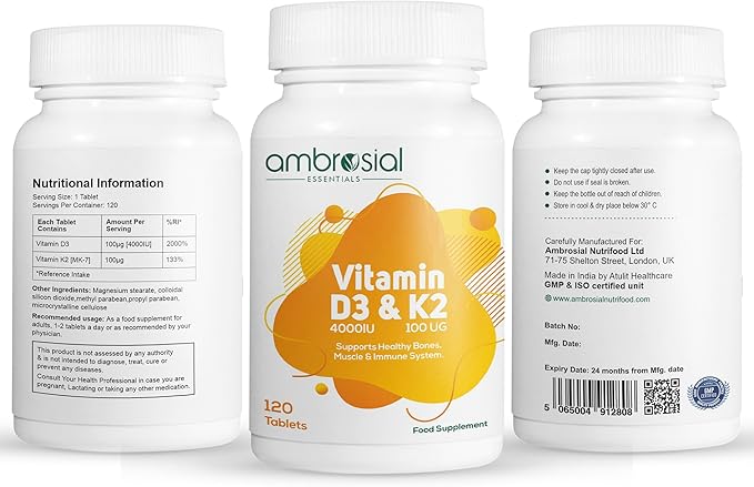 AMBROSIAL Vitamin D3 & K2 Tablets Pack of 1-120 Tablets