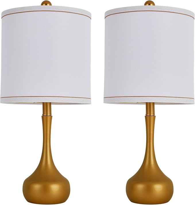 23" Farmhouse Table Lamp Set of 2, Golden Metal Modern Bedside Lamps for Living Room, 3 Color Temperature Rustic Table Lamps for Bedroom, Night Stands, Dorm,Office, Home Décor (Bulb Included)