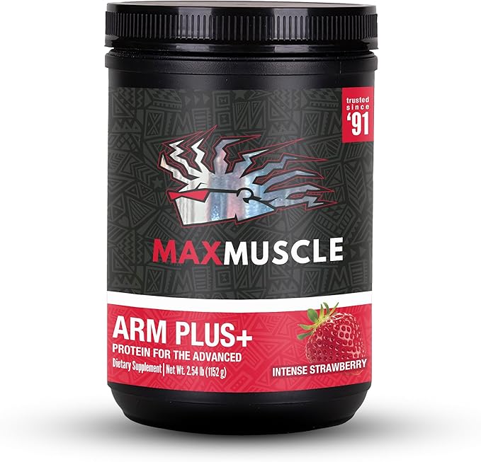 Max Muscle Arm Plus+ Anabolic Recovery Matrix | 25g Protein, 8g Bcaas, 3g Creatine Monohydrate | Whey Protein, Amino Acids, Antioxidants, Glutamine, Electrolytes (Intense Strawberry, 2.54 lb)