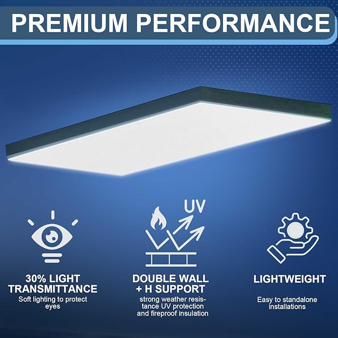 Pushglossy 12 Pack 22.5" x 46.5" x 0.2" Fluorescent Light Covers Classroom Office Diffuser Panels Cuttable for 2x4ft Drop Ceiling Light Polycarbonate Replacement Cover for Hospitals Home (Milky White)