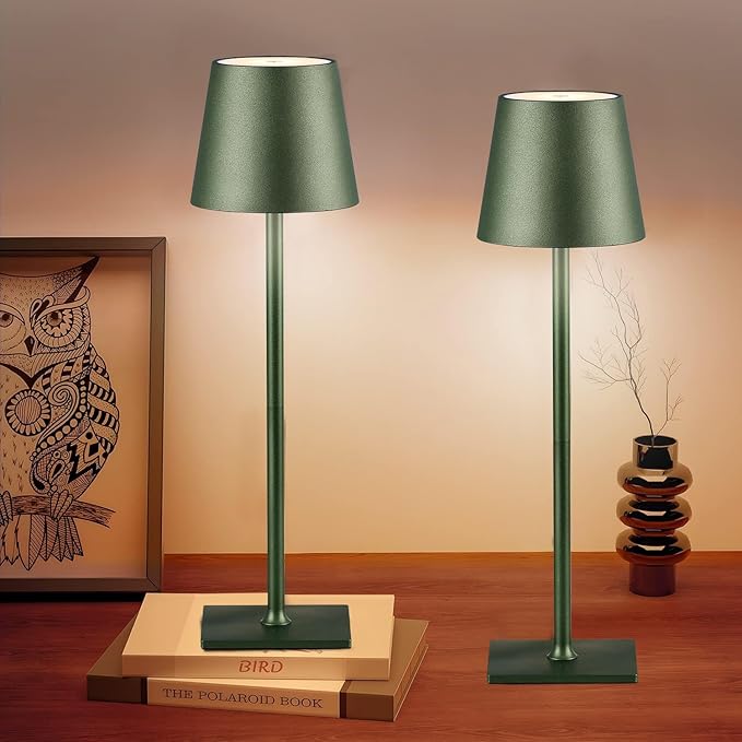 CHLORANTHUS 2 Pack Cordless Table Lamps, 3 Colors Stepless Dimming, 5000mAh Rechargeable Battery LED Desk Lamp for Bedroom/Couple Dinner/Desk/Cafe/Dining Room/Terrace