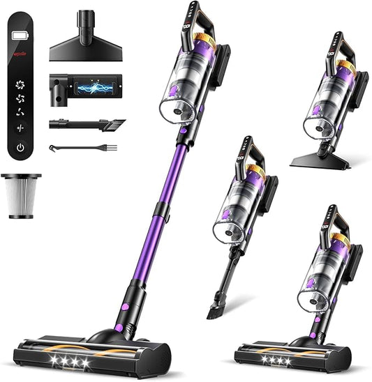Cordless Vacuum Cleaner for Home, 580W/48KPa Powerful Suction, 65 Min Runtime, Lightweight Stick Vacuum with LED Screen & Wall Mount, Handheld Vacuum for Pet Hair, Carpet & Hard Floors