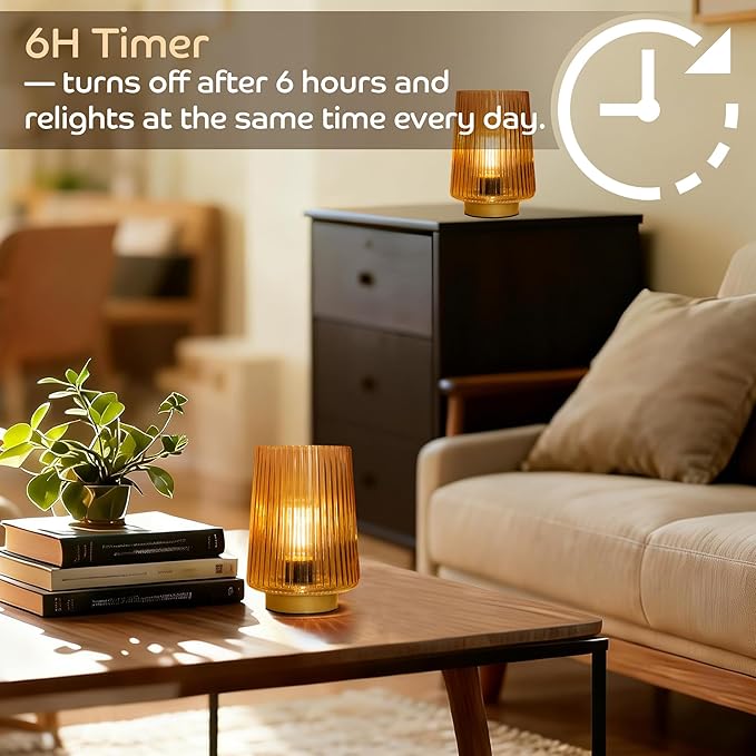 LUSHARBOR Battery Operated Decorative Lamp with Timer, Small Cozy Table Lamp for Bedside & Home Decor, Aesthetic Cordless Battery Powered Accent Lamp for Living Room Shelf, Amber