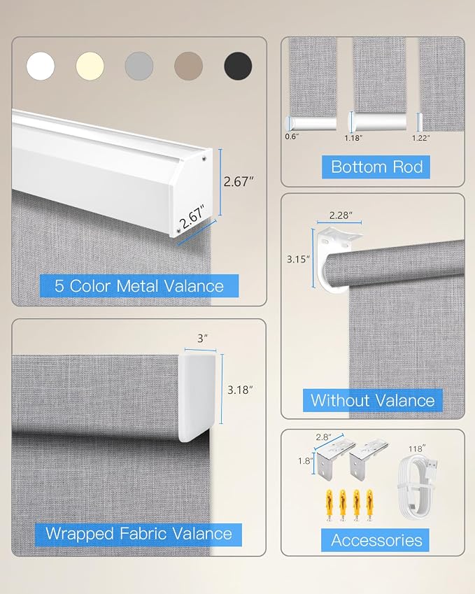 Tokblind Motorized Roller Shade with Remote Control, Blackout Electric Shade for Windows Compatible with Alexa Google via Hub, Rechargeable Smart Window Blind for Home Office (Fabric Light Grey)
