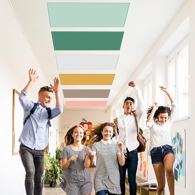 QOUBAI 6PCS Fluorescent Light Covers, 4x2 Feet Magnetic Light Cover Fluorescent Lights Shade Panel Positive Inspirational Ceiling Lights Filters for Office Classroom Home Drop Ceiling Yellow and Green