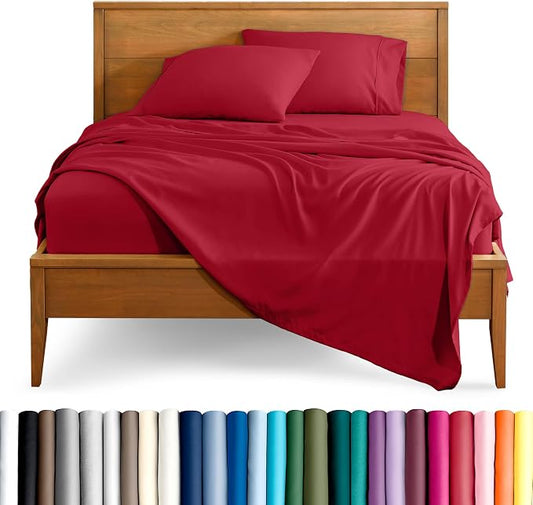 Bare Home Full Sheet Set - 1800 Ultra-Soft Microfiber Full Bed Sheets - Double Brushed - Deep Pockets - Easy Fit - 4 Piece Set - Bedding Sheets & Pillowcases (Full, Red)