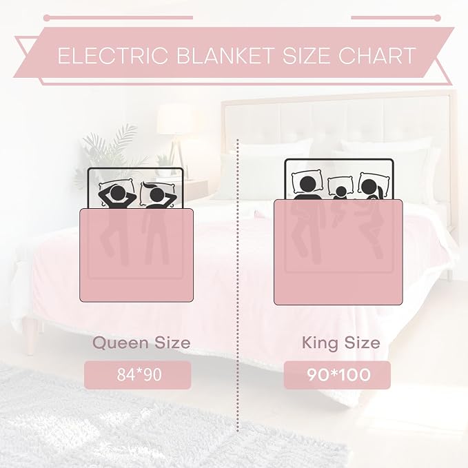 Electric Heated Blanket King Size 90"x100", Dual-Sided Coral Fleece & Sherpa Fabric, 4 Heat Settings & 10H Auto Off, Soft Warm for Home, Office, Bed, Couch, Machine Washable, Dual Control, Light Pink