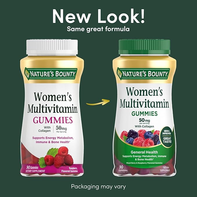 Nature's Bounty 女性用マルチビタミン グミ、大人向けビタミンサプリメント、一般的な健康維持、免疫と骨の健康をサポート、ミックスベリーとラズベリー風味、90グミ