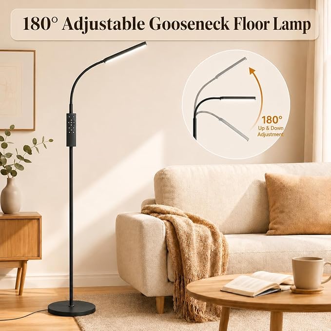 Wio-Mio Floor lamp, 15w/1000lm Bright LED Floor Lamp with Stepless Adjustable 3000K-6000K Colors and Dimmer, Remote and Touch Control, Adjustable Floor Lamp for Living Room